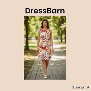 Dressbarn White Multicolor Floral Sleeveless Shift Dress Size 14W NWOT